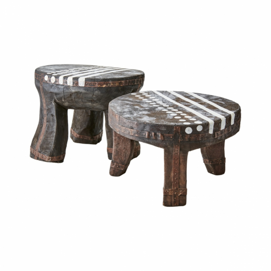 Puf 'Treasure' rund 30cm - Brun/sort
