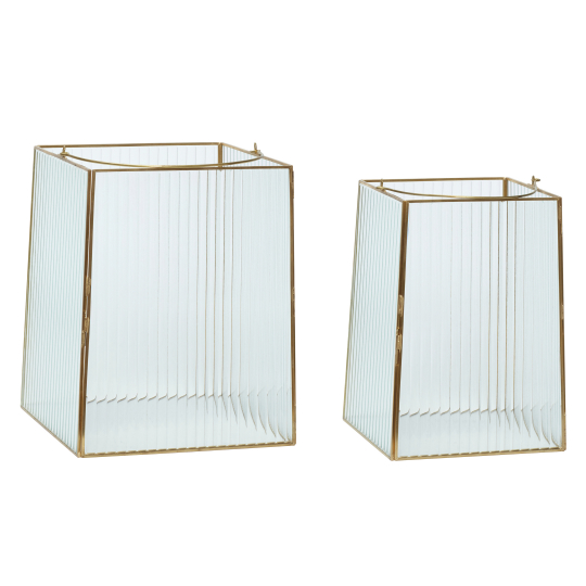 Lanterne 2-pack 'Ripple' - Messing/Glas