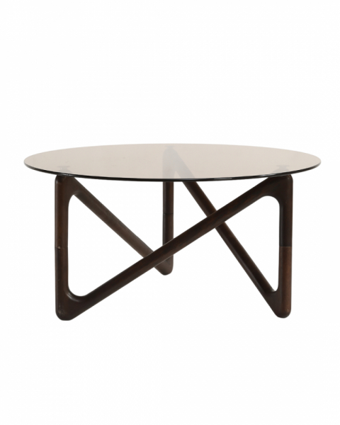 Sofabord 'Modica' Ø80 – Valnød/Glas
