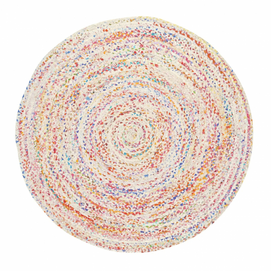 Rund tæppe 'Flätan' 80cm - Hvid/Multi