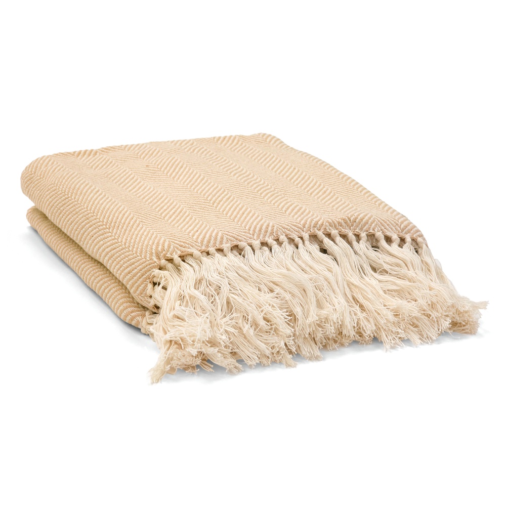 Bomuldstæppe 'Denisa Fishbone' 130x170cm - Beige/hvid
