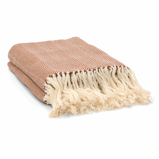 Bomuldstæppe 'Denisa Fishbone' 130x170cm - Brun/hvid