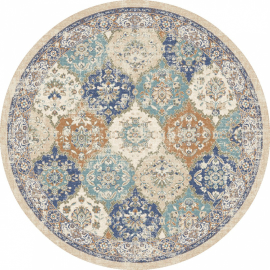 Rund tæppe 'Bohemia' 240cm - Blå/Multi