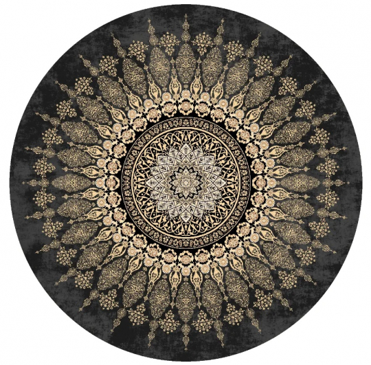 Rundt tæppe ' Sandrigo' 120cm - Sort/Guld