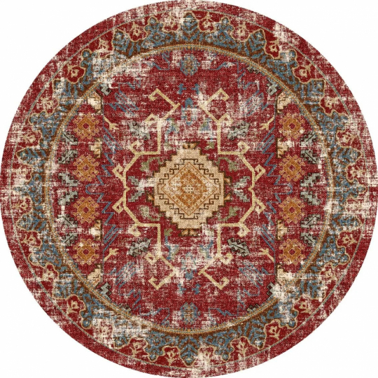 Rundt tæppe 'Idri' 240cm - Rød/Multi