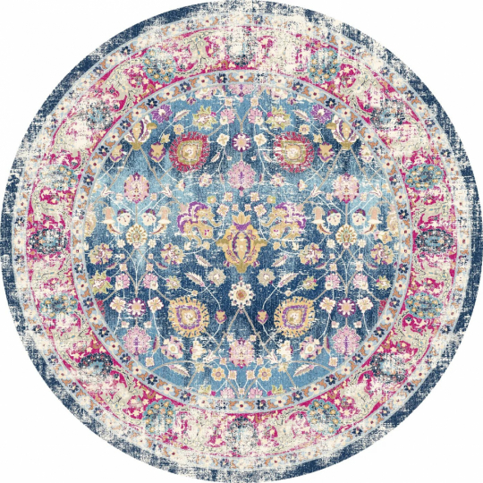 Rundt tæppe 'Bouhjar' 120cm - Blå/Rosa/Multi