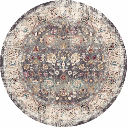 Rundt tæppe 'Bouhjar' 120cm - Grå/Multi