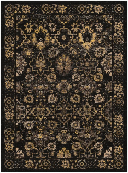 Wilton tæppe 'Fernana' 80x250cm - Sort/Guld