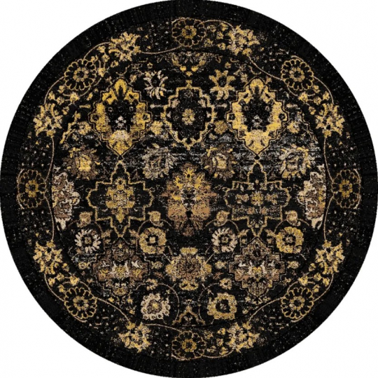 Rund tæppe 'Fernana' 240cm - Sort/Guld