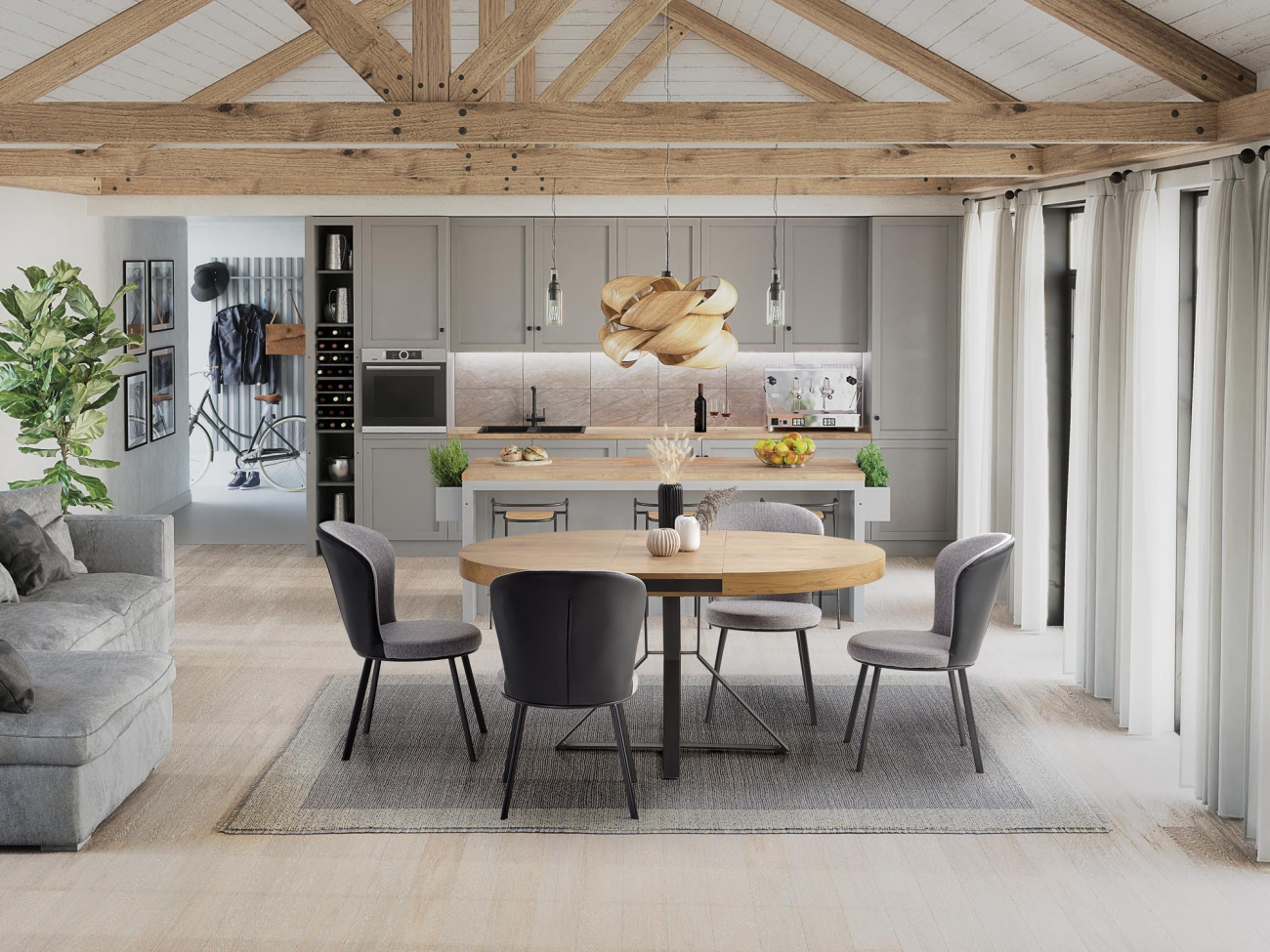 Spisebord 'Mercy' rundt 120-160cm - Natur