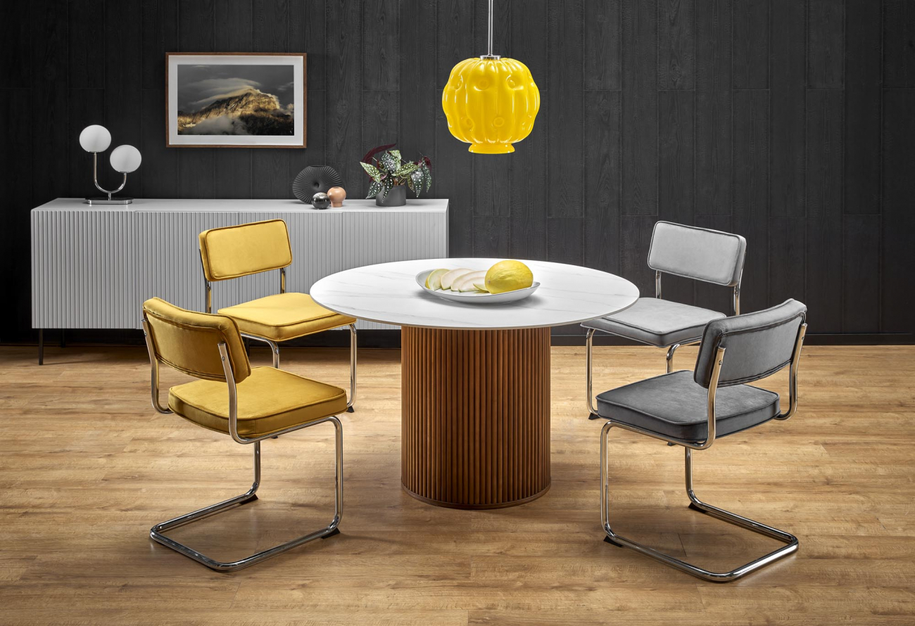 Spisebord 'Bruno' Rundt 120cm - Valnød/marmor