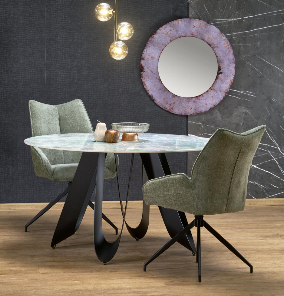 Spisebord 'Giovanni' Rundt 135cm - Grøn/sort
