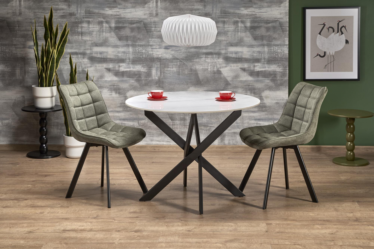 Spisebord 'Edgar' Rundt 100cm - Hvid/sort