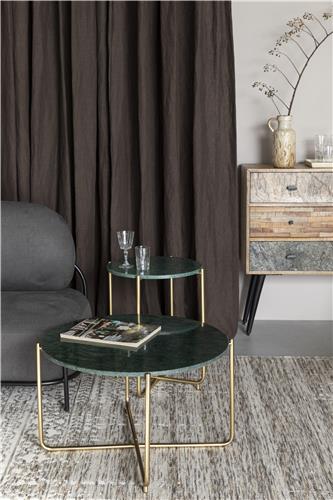 Sofabord 'Timpa' Rund 70cm  - Grøn marmor/Guld