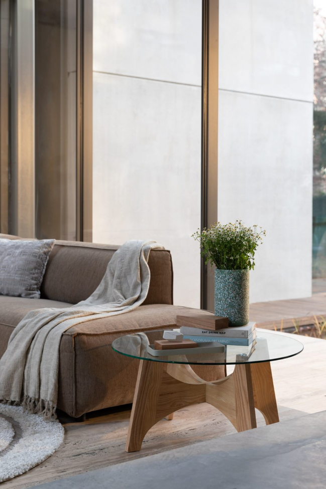 Sofabord 'Kobe' Rund 80cm - Natur/Glas