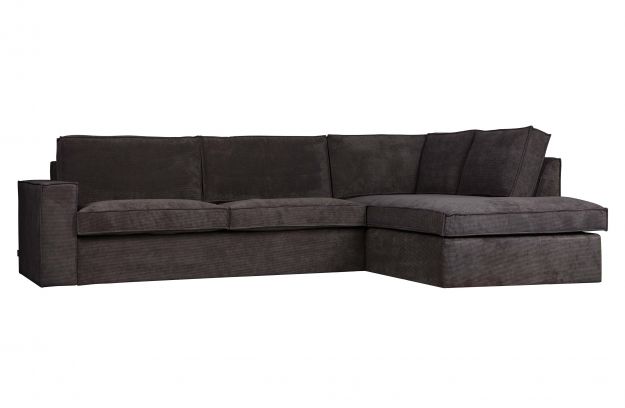 Hjørnesofa 'Thomas' - Ribbet Mørk Grå