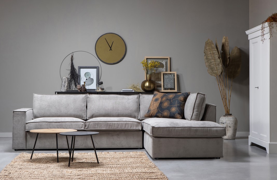 Hjørnesofa 'Thomas' - Ribbet Grå