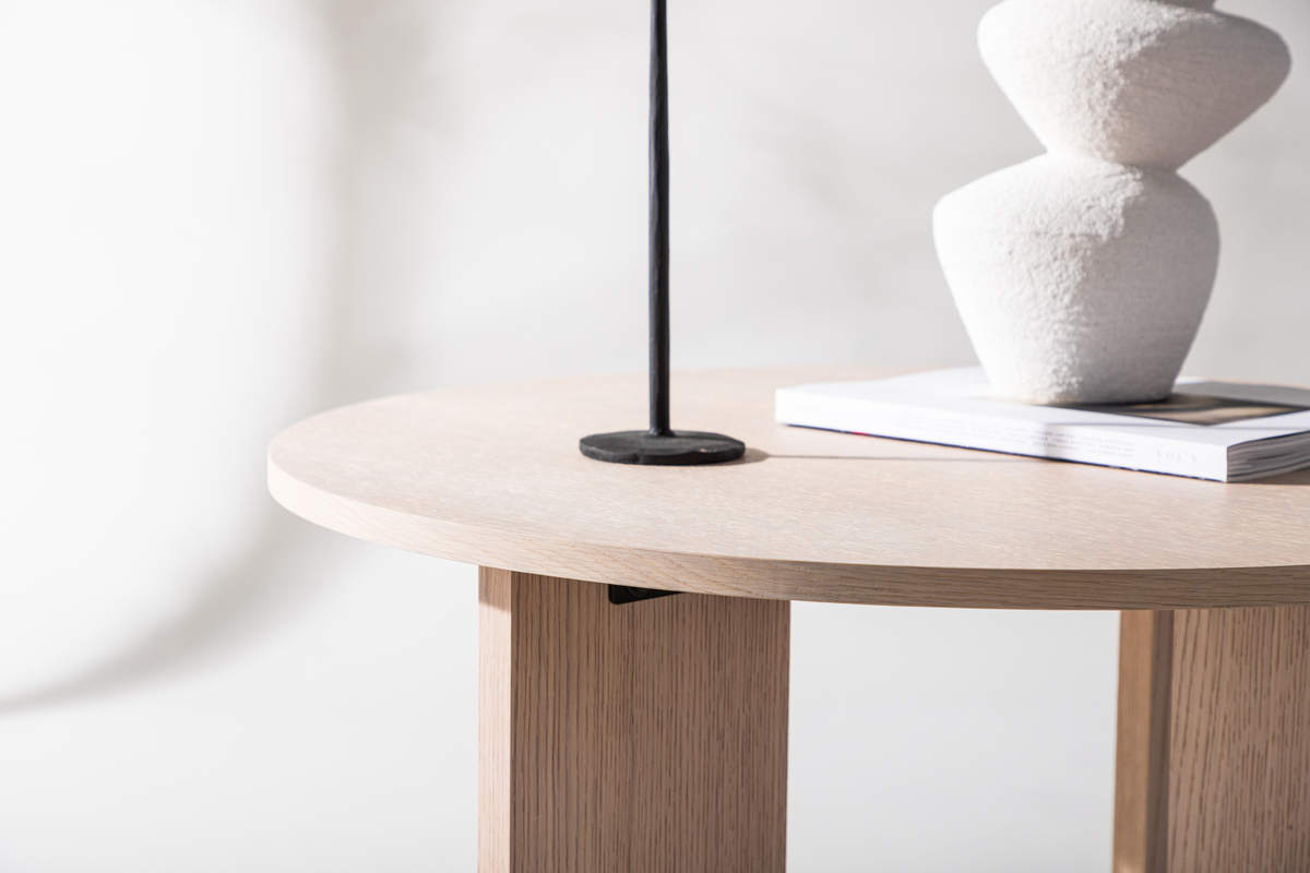 Sofabord 'Arvika' Rundt 80cm - Hvidpigmenteret Eg