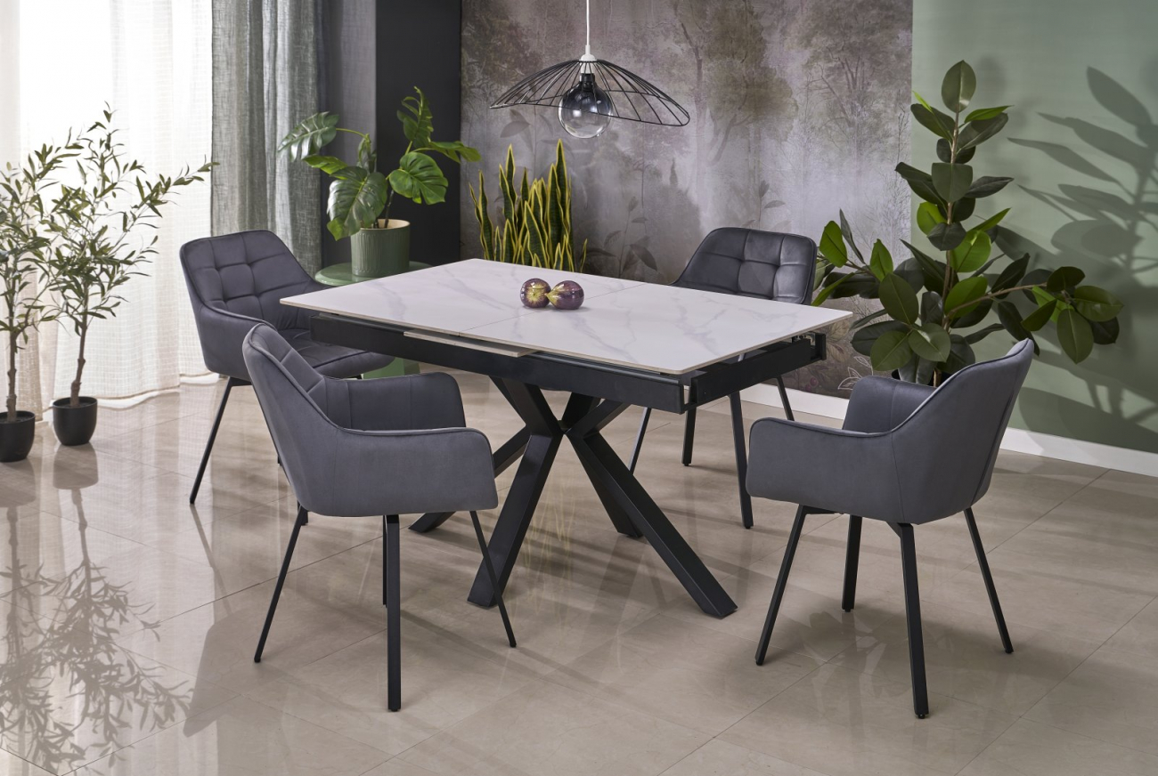 Spisebord 'Platan' 140-180cm - Hvid/sort