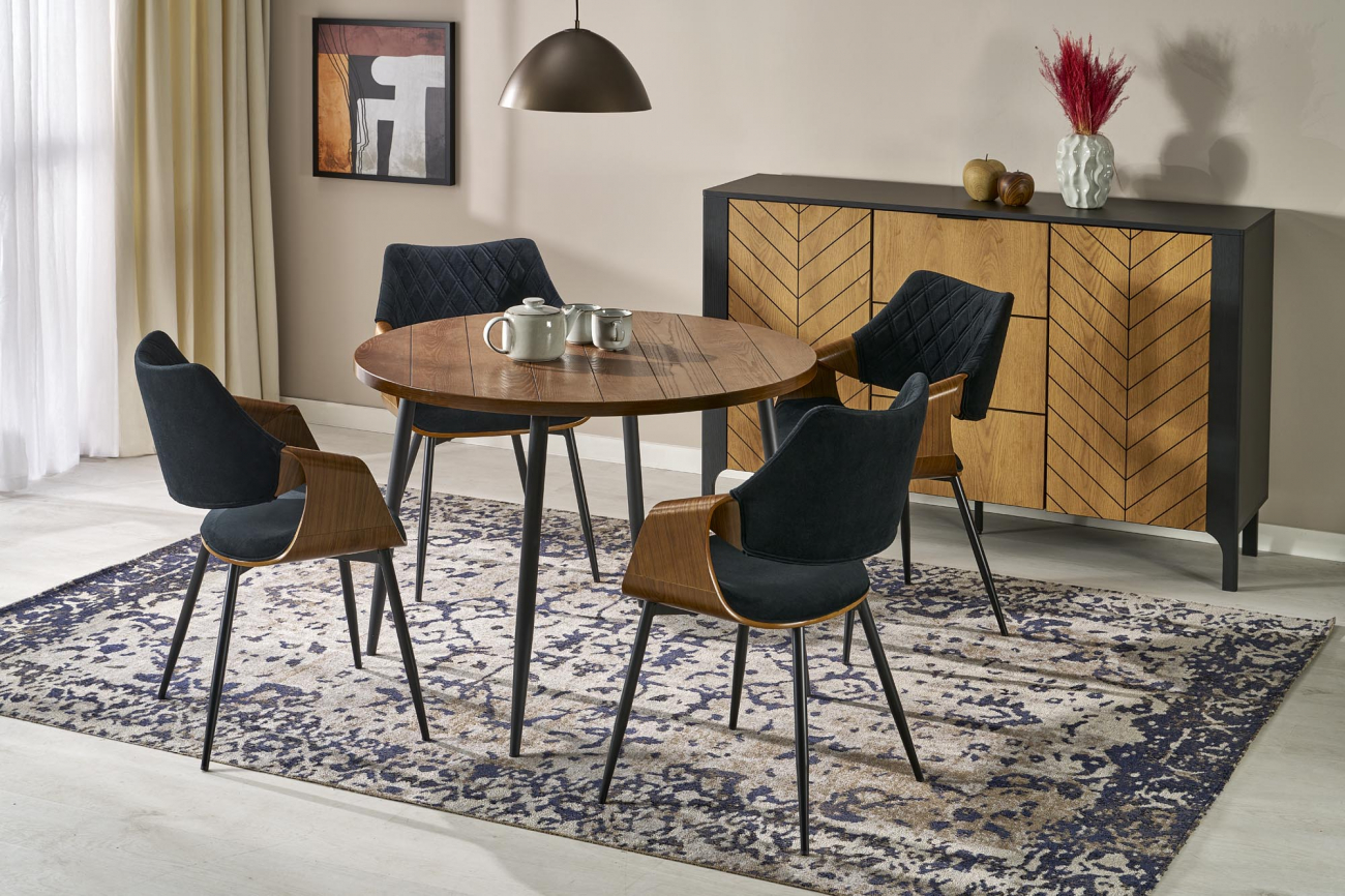 Spisebord 'Barry' Rundt 105cm - Natur/sort