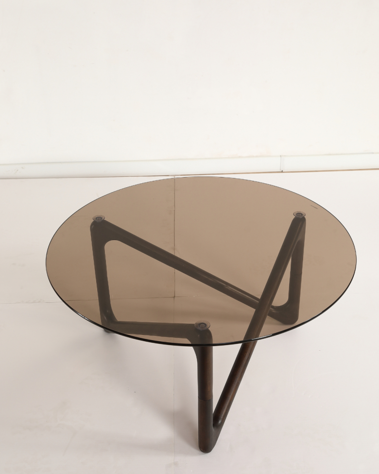 Sofabord 'Modica' Ø80 – Valnød/Glas