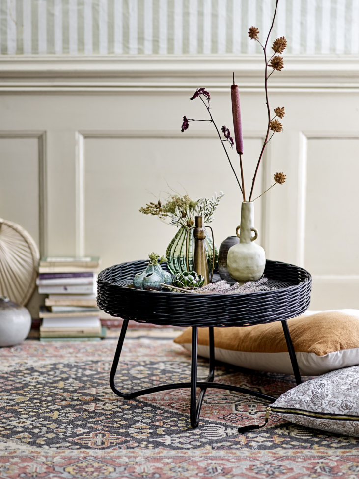 Sofabord 'Hattie' 60cm Rundt - Sort/Rattan
