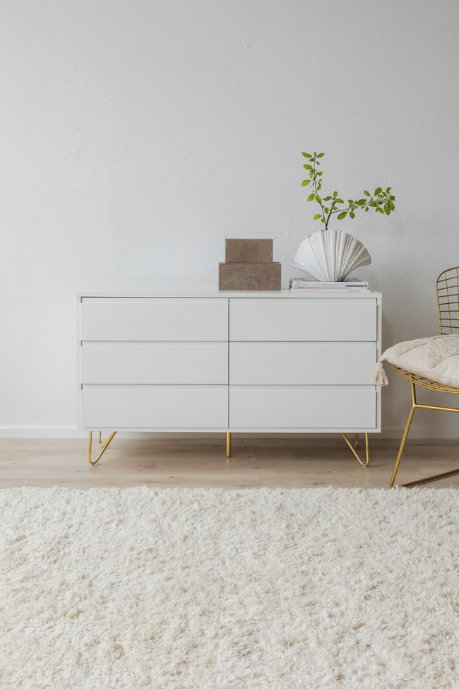 Kommode 'Elle' 120x70 - Hvid/Messing