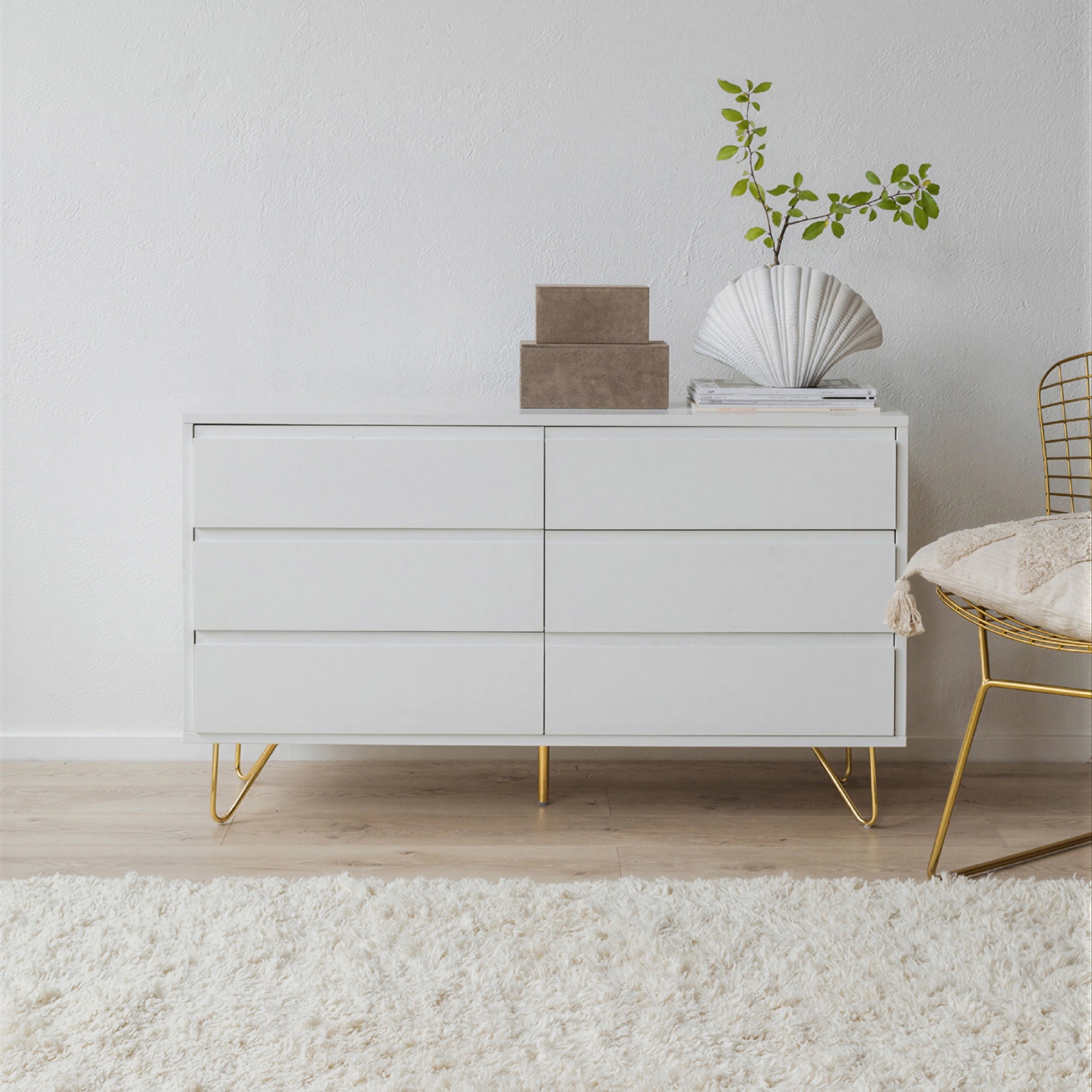 Kommode 'Elle' 120x70 - Hvid/Messing