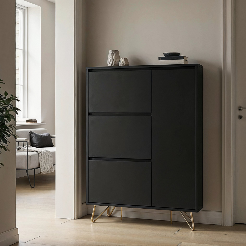 Skoskab 'Elle' - Sort/Messing