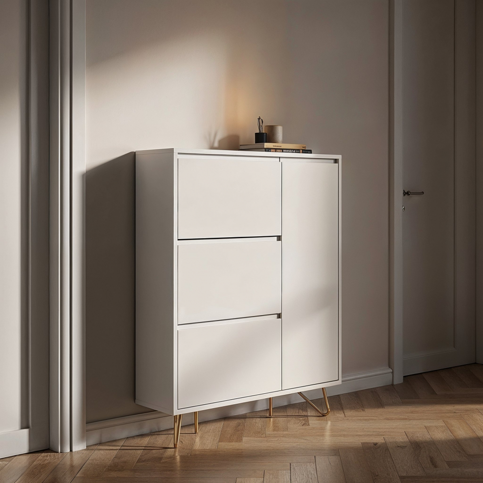 Sko skab 'Elle' - Hvid/Messing