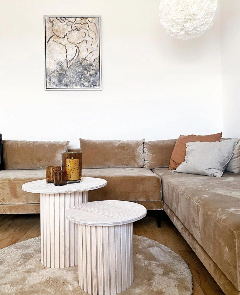 Rundt tæppe 'Aranga Super Soft' - Beige