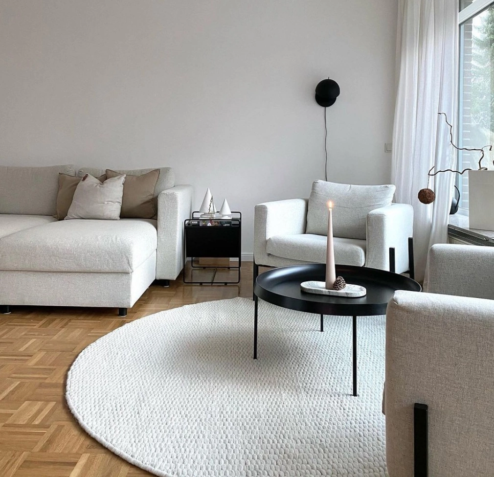Rundt tæppe 'Cartmel' - Offwhite