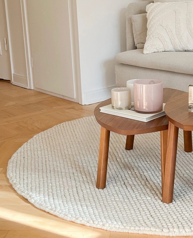 Rundt tæppe 'Avafors' - Beige