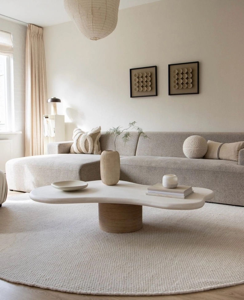 Rund tæppe 'Coastal' - Cream