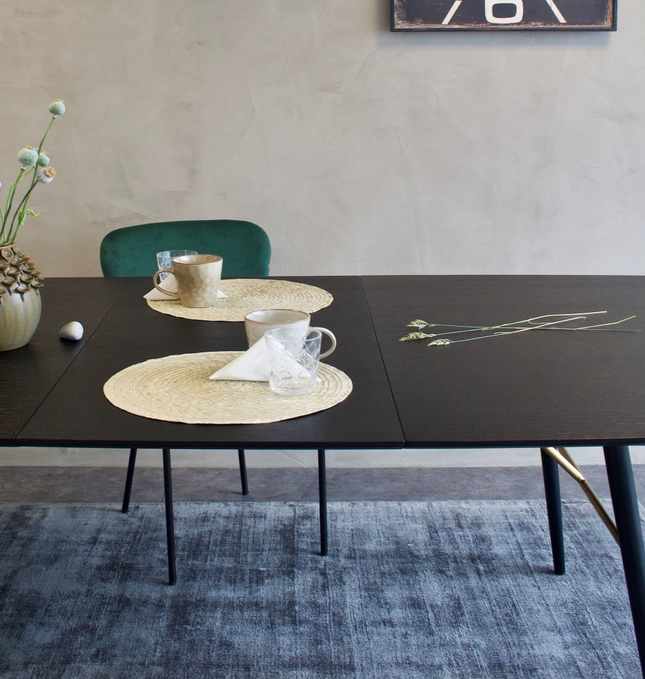 Spisebord med tillægsplade 'Dawn' 180-230x105cm - Sort