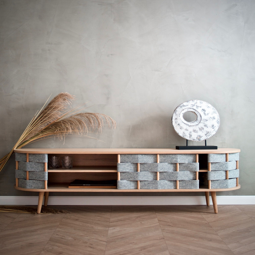 TV-bænk 'Felt' 160cm - Natur/Grå