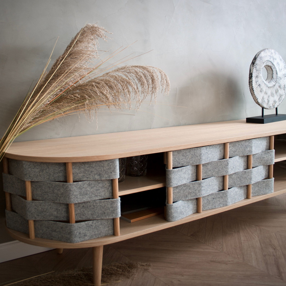 TV-bænk 'Felt' 160cm - Natur/Grå