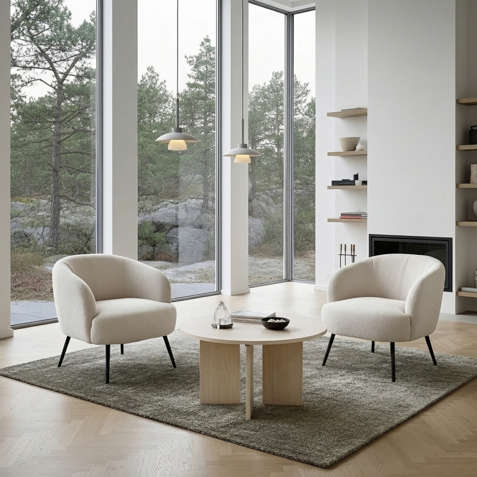 L&aelig;nestol 'Capri' - Hvid/Boucl&eacute;