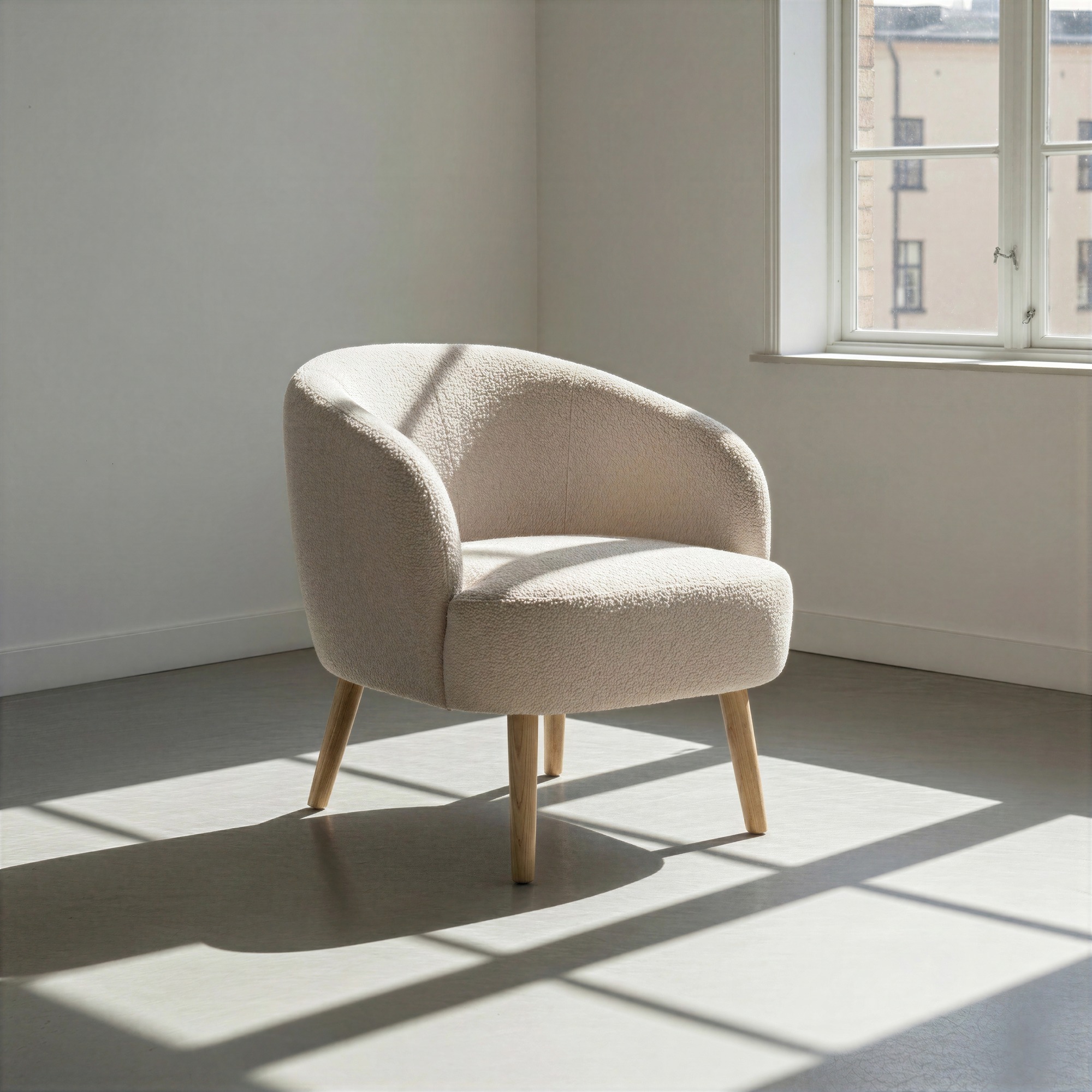 L&aelig;nestol 'Capri' med tr&aelig;ben - Beige/Boucl&eacute;