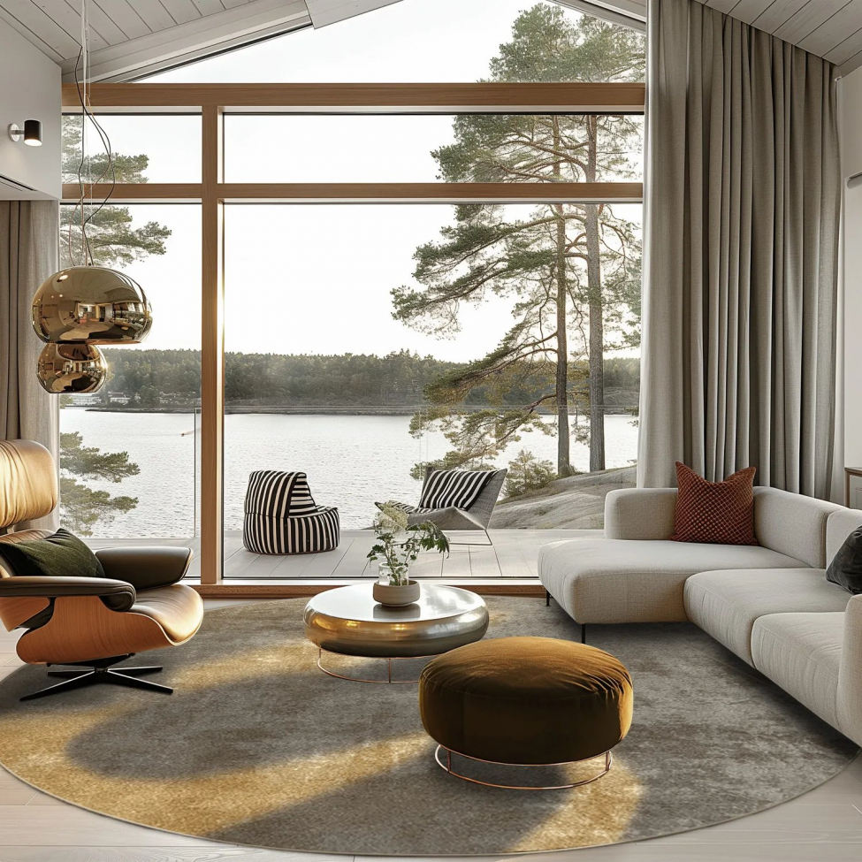 Rundt tæppe 'Lynton' 160cm - Brun