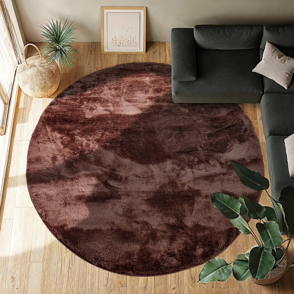 Rund tæppe 'Aranga Super Soft' 120cm - Mørkebrun