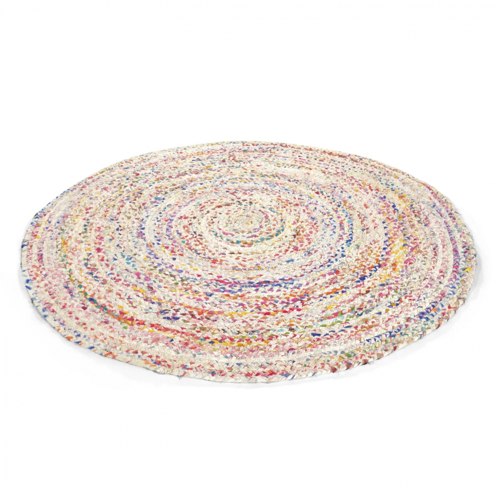 Rund tæppe 'Flätan' 80cm - Hvid/Multi