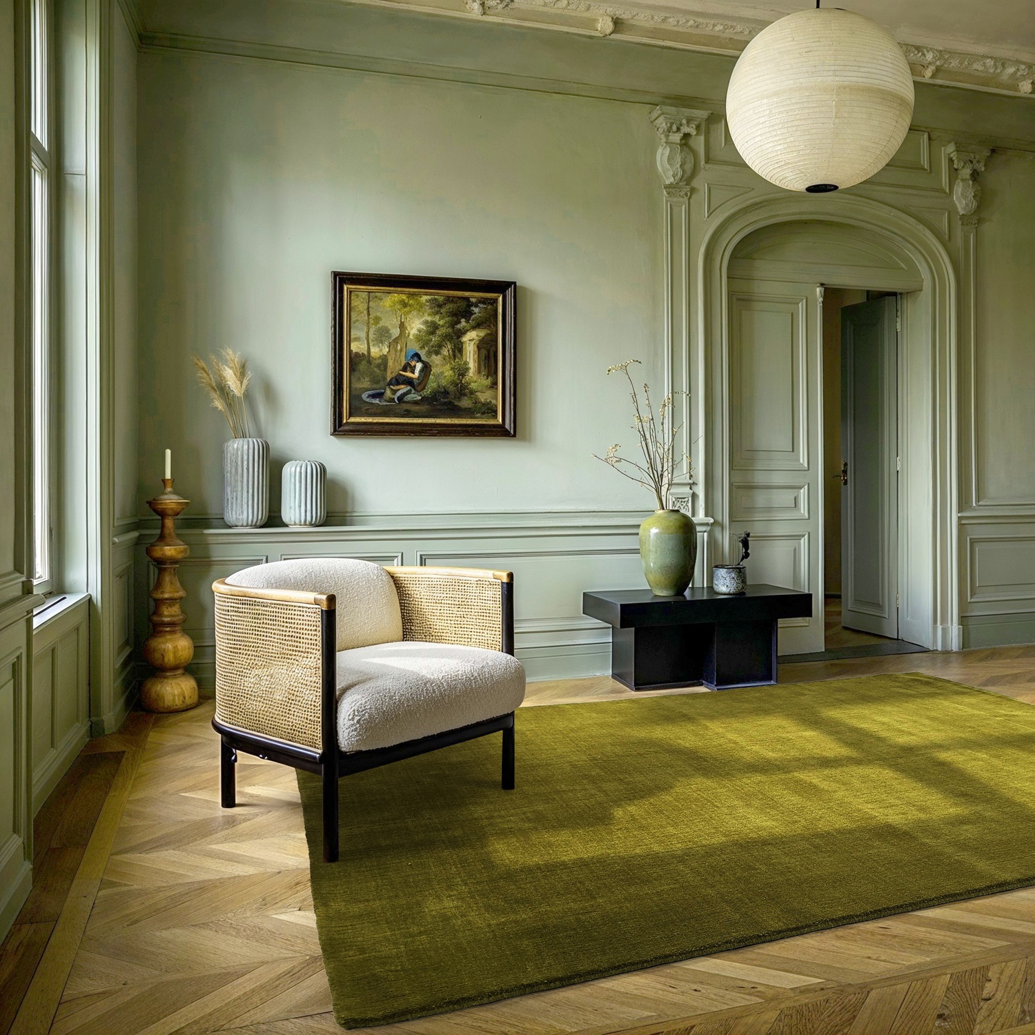 Uldtæppe 'Rozen Handloom Wool Premium' - Grøn