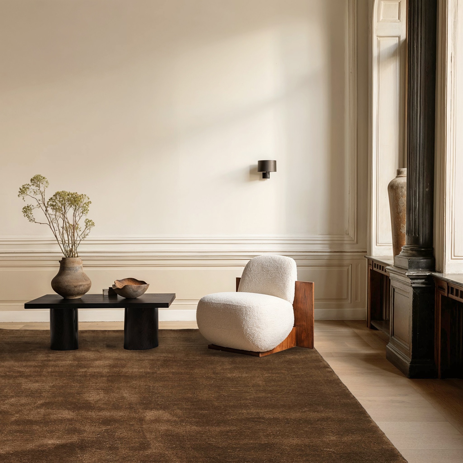 Uldtæppe 'Rozen Handloom Wool Premium' - Brun