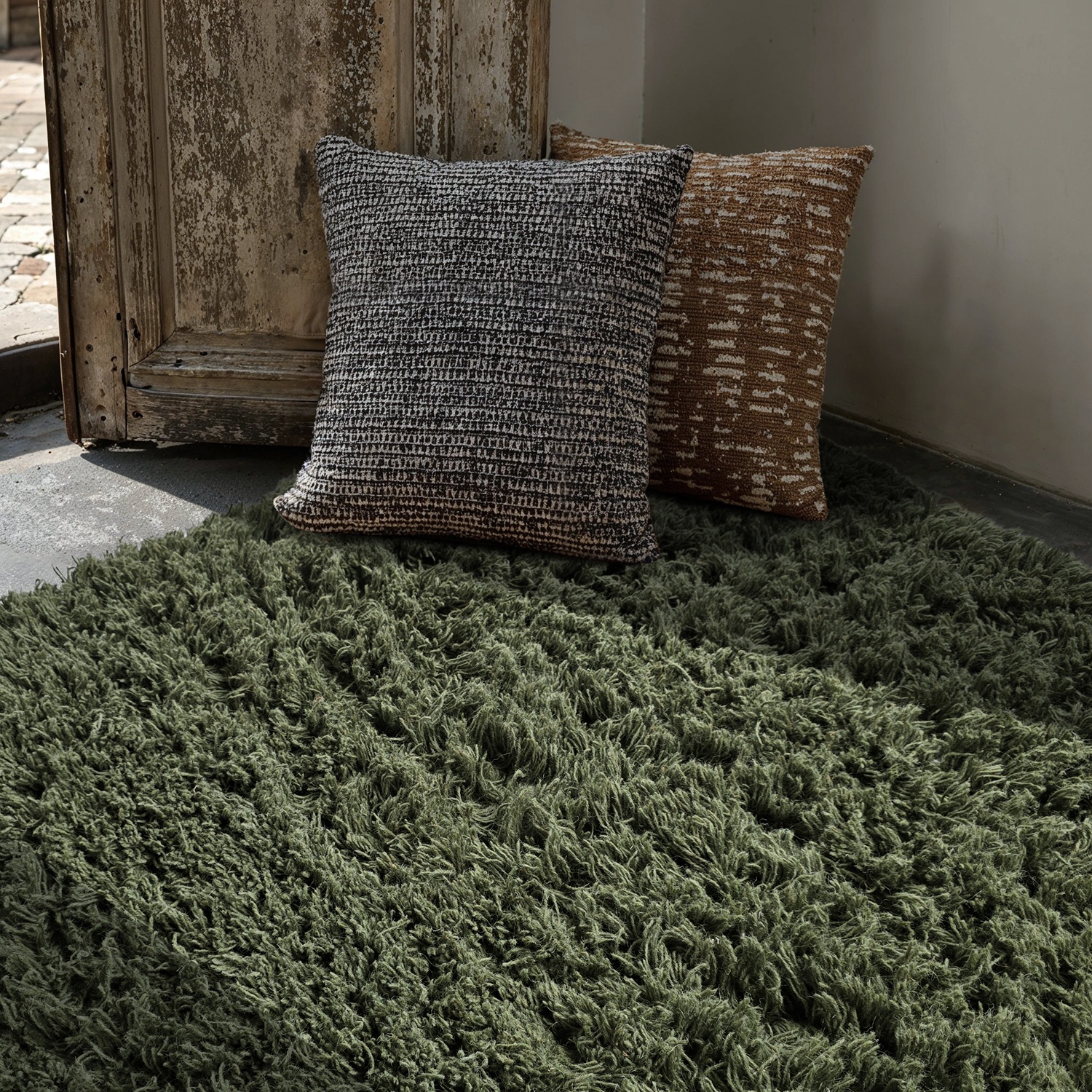 Rya tæppe 'Fassale Handwoven Wool' - Grøn