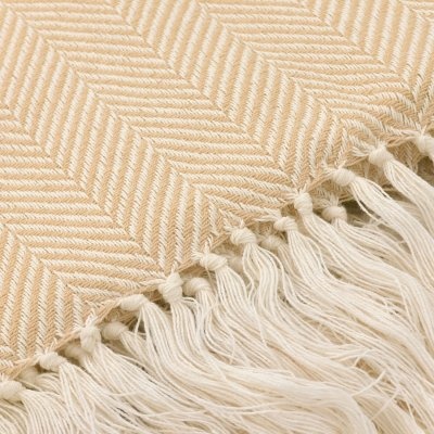 Bomuldstæppe 'Denisa Fishbone' 130x170cm - Beige/hvid