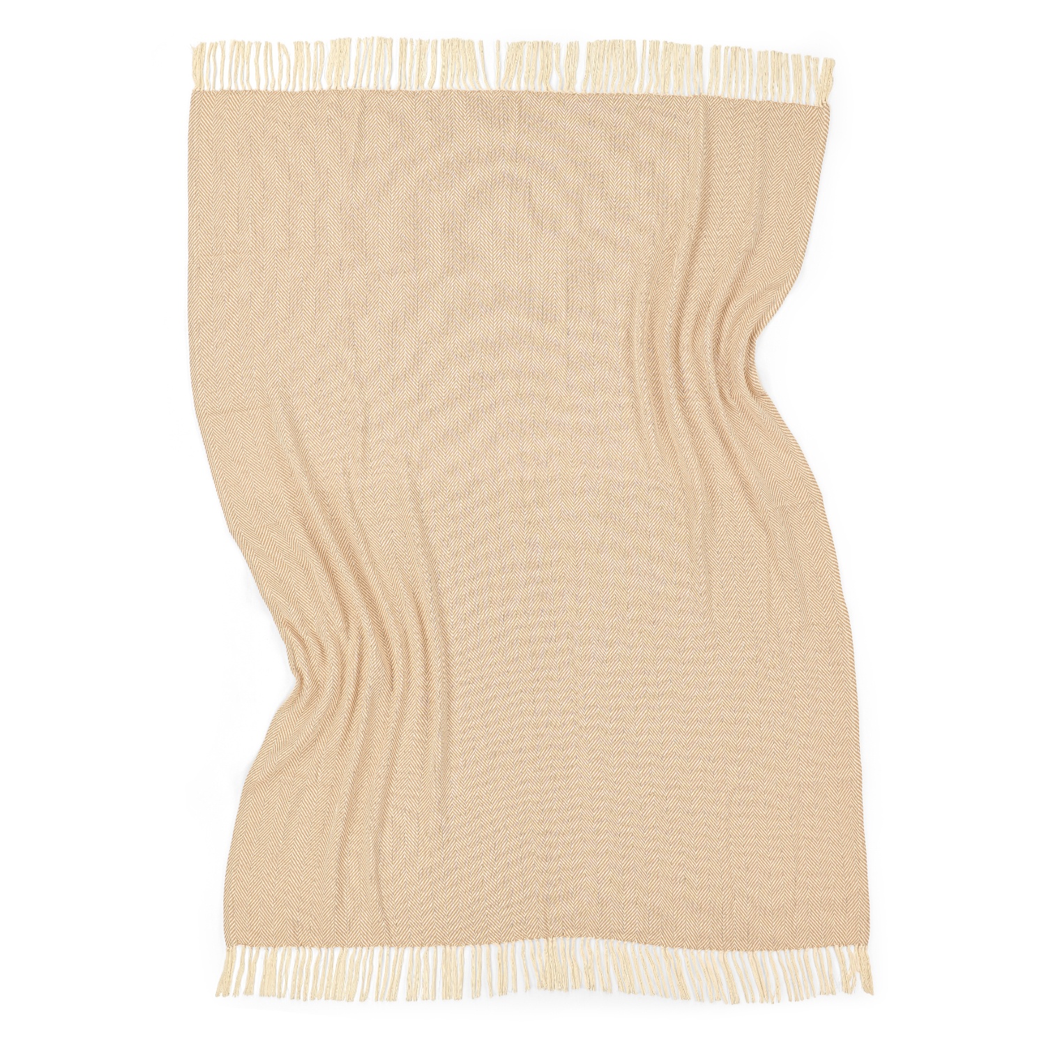 Bomuldstæppe 'Denisa Fishbone' 130x170cm - Beige/hvid