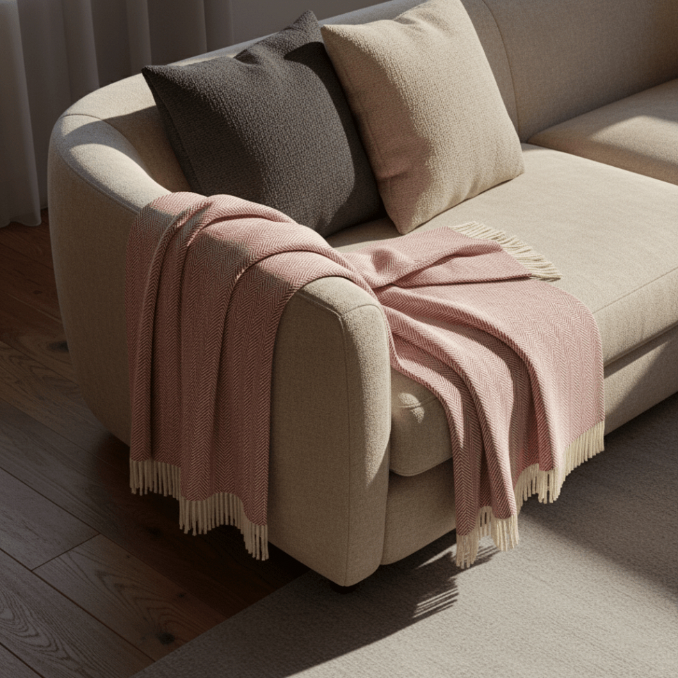 Bomuldstæppe 'Denisa Fishbone' 130x170cm - Rød/hvid