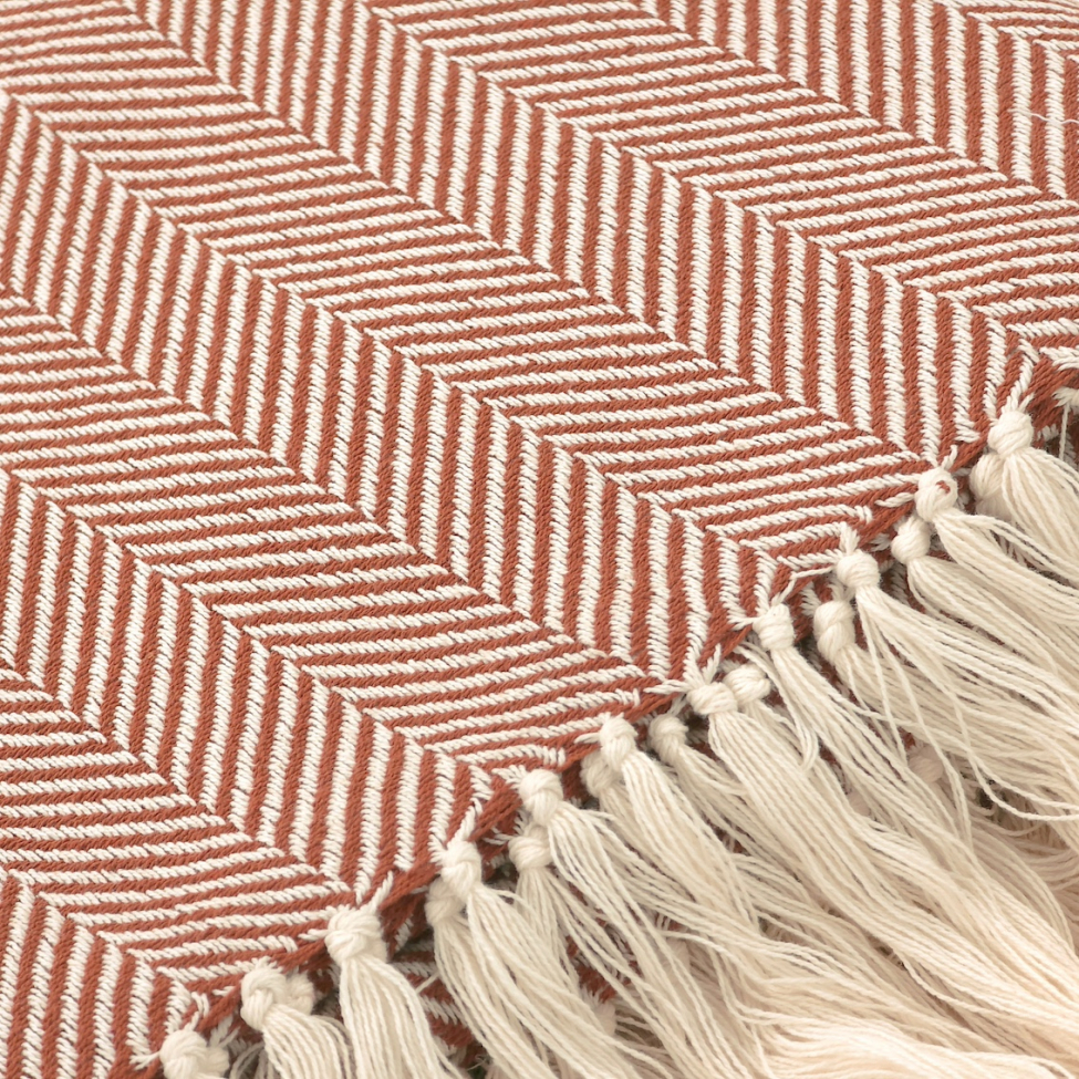 Bomuldstæppe 'Denisa Fishbone' 130x170cm - Brun/hvid