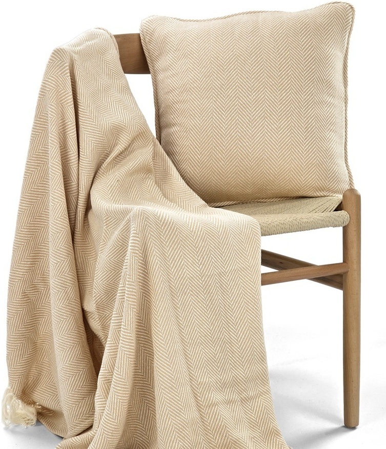 Pudebetræk 'Denisa Fishbone' 45x45cm - Beige/hvid